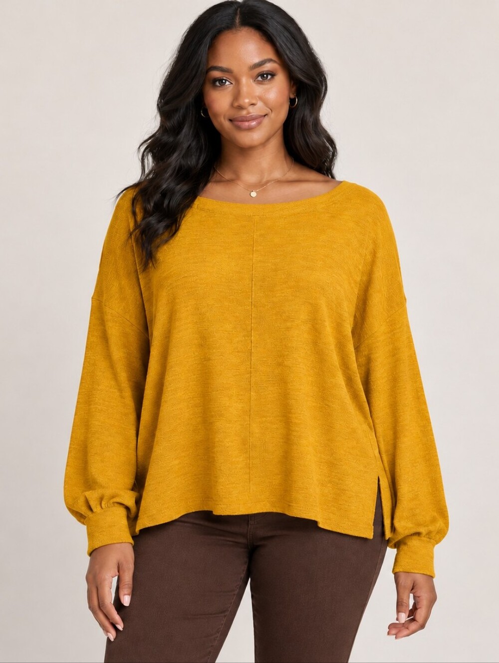 H&M Mustard Yellow Textured Relaxed Fit Boat Neck Top S A385